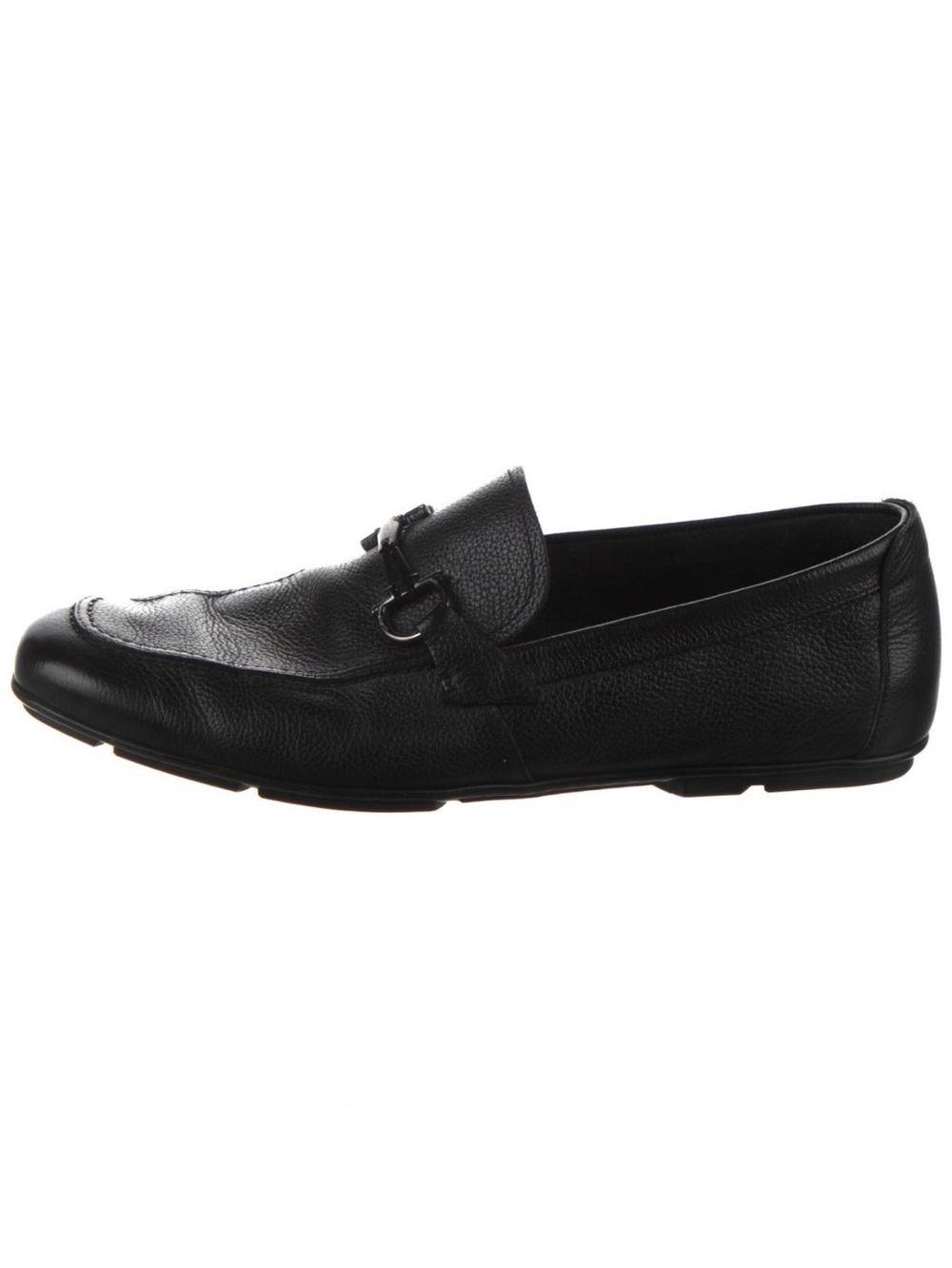 Ferragamo Black Loafers Signature Gancini Bit Buckle Driving Luxe Shoes 8 D